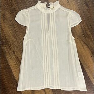 Fervour Anthropologie cream blouse women size extra small high neck sheer casual